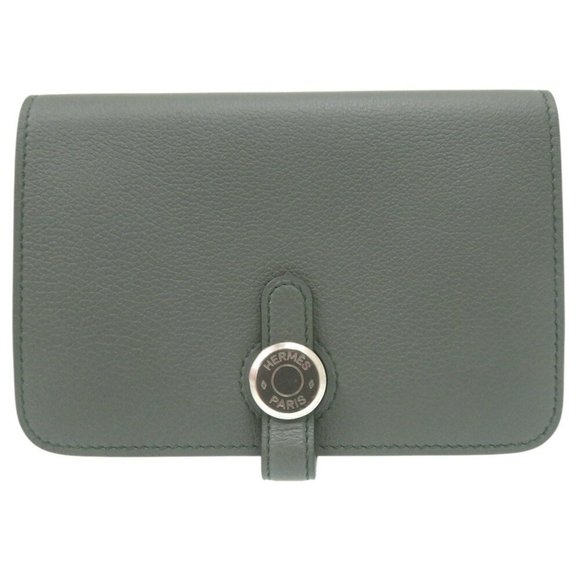 Unused Hermès Dogon Compact Coin Case Leather Vert Amande Evercolor W Sta...